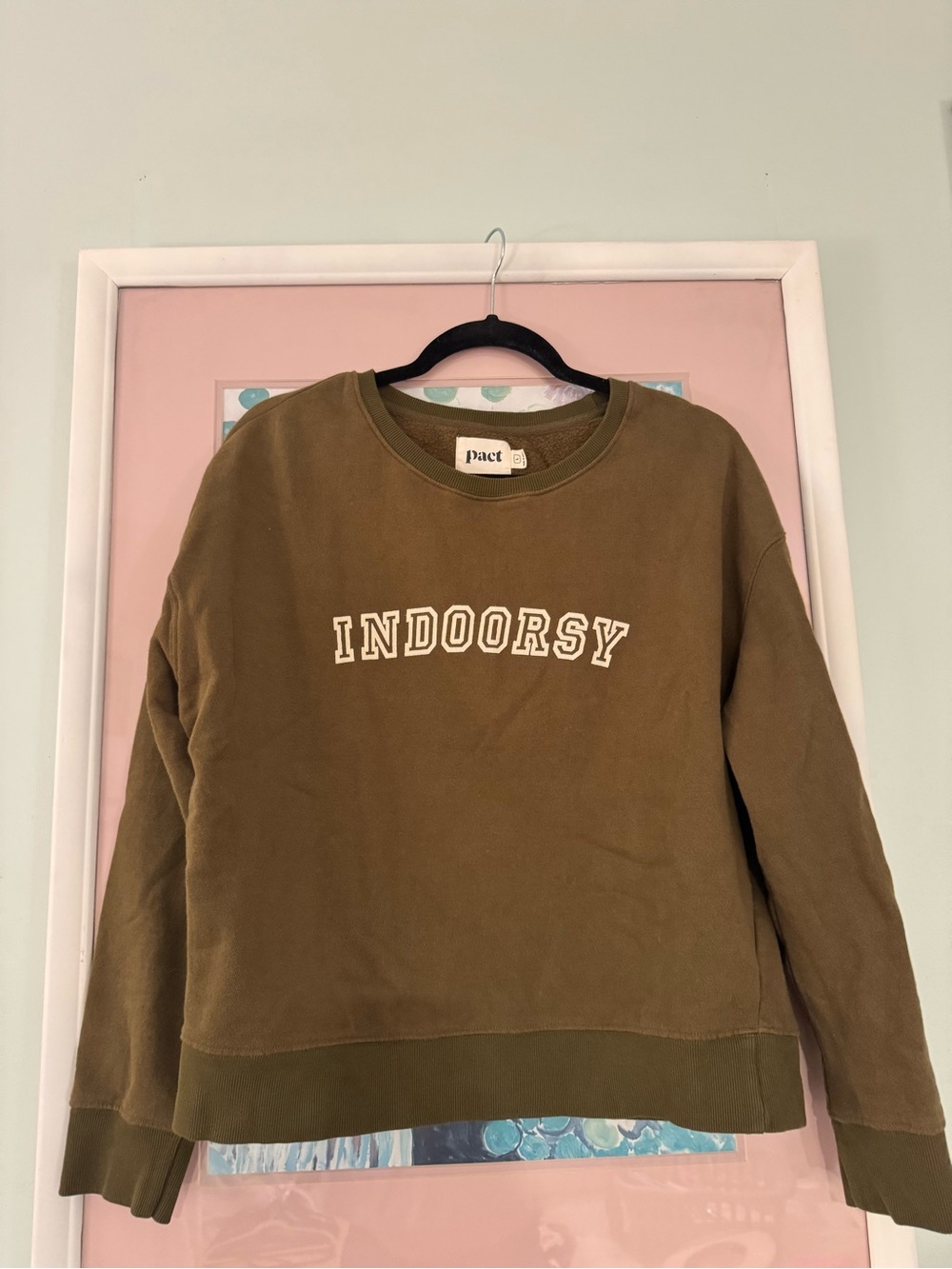 Pact Olive 'Indoorsy' Crewneck Sweatshirt